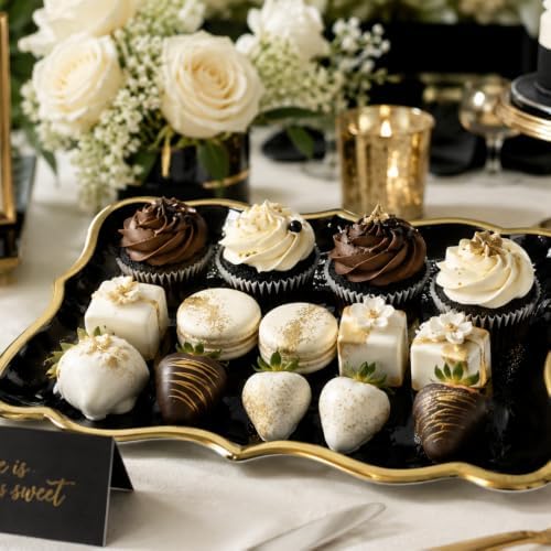 Black & Gold Rectangle Dessert Trays, 10 Pack, 9" x 13" in Black, Gold, alternate view 2