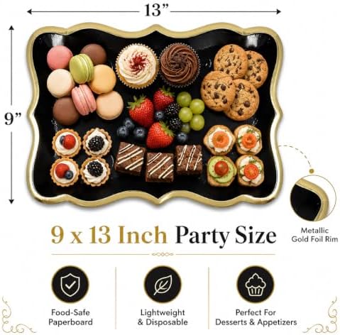 Black & Gold Rectangle Dessert Trays, 10 Pack, 9" x 13" in Black, Gold, alternate view 3