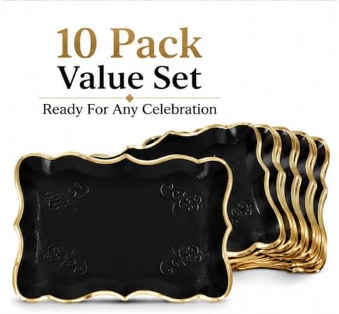 Black & Gold Rectangle Dessert Trays, 10 Pack, 9" x 13" in Black, Gold, alternate view 5