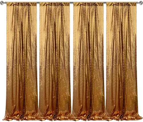 Black Gold Sequin Backdrop Curtain 4 Panels 2FTx8FT Glitter Black Gold Background Drapes Sparkle Photography
