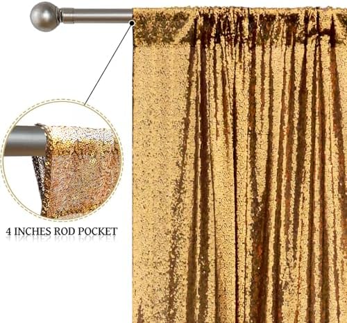 Black Gold Sequin Backdrop Curtain 4 Panels 2FTx8FT Glitter Black Gold Background Drapes Sparkle Photography, alternate view