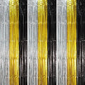 Black Gold Silver Fringe Backdrop Curtains,3.3x8.2ft, 3 Pack in 3.3x8.2ft