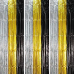 Black Gold Silver Fringe Backdrop Curtains,3.3x8.2ft, 3 Pack in 3.3x8.2ft