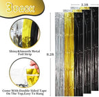 Black Gold Silver Fringe Backdrop Curtains,3.3x8.2ft, 3 Pack in 3.3x8.2ft, alternate view 3