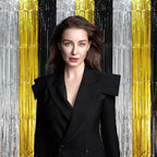 Black Gold Silver Fringe Backdrop Curtains,3.3x8.2ft, 3 Pack in 3.3x8.2ft, alternate view 7