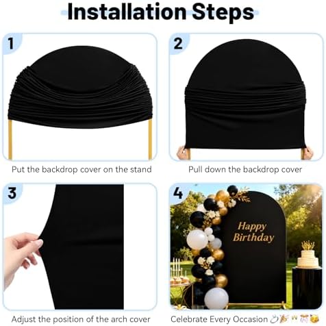 Black Halloween Arch Covers Spandex Arch Stand Covers Set of 3 in 6/6.6/7.2ft in Black, alternate view 6