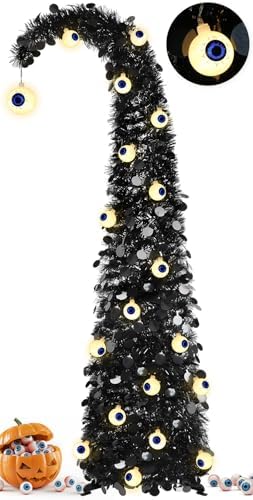 Black Halloween Tree with Eyeball String Lights for Christmas Decorations in Black