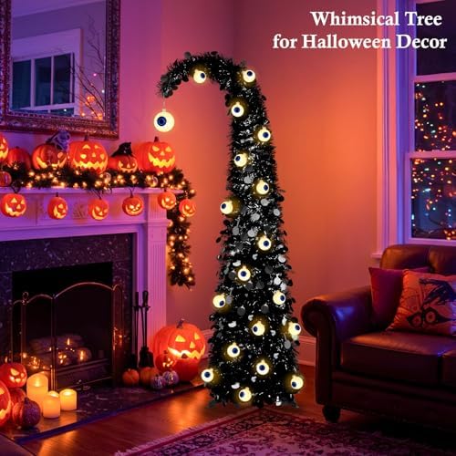 Black Halloween Tree with Eyeball String Lights for Christmas Decorations in Black, alternate view 2