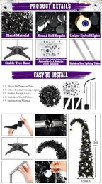 Black Halloween Tree with Eyeball String Lights for Christmas Decorations in Black, alternate view 3