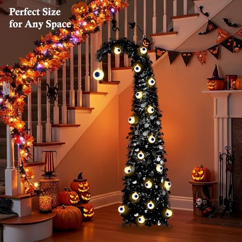 Black Halloween Tree with Eyeball String Lights for Christmas Decorations in Black, alternate view 5