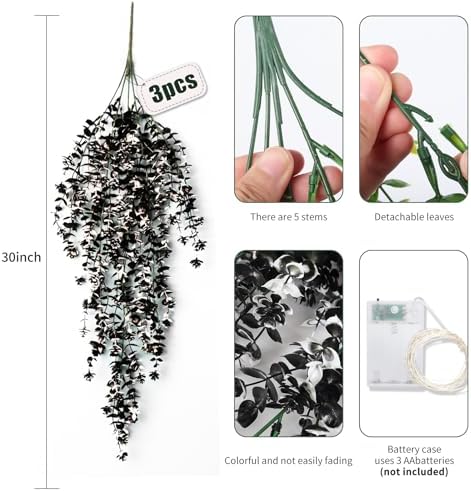 Black Hanging Fake Plants Artficial Vines Hanging Light Black Decor, alternate view 3