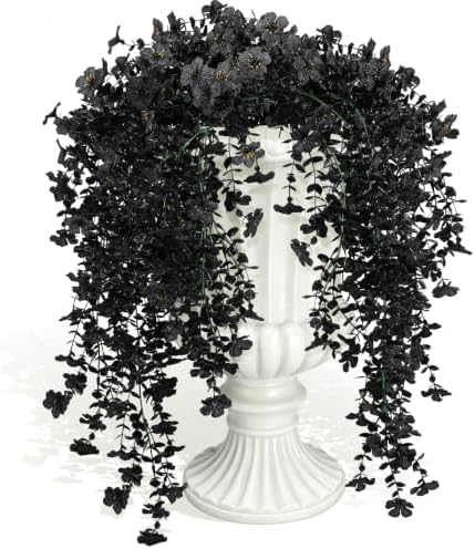 Black Hanging Flowers 3Pcs Artificial Petunias for Outdoors in Hang Black