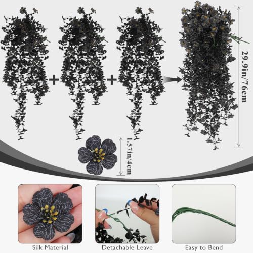 Black Hanging Flowers 3Pcs Artificial Petunias for Outdoors in Hang Black, alternate view 3