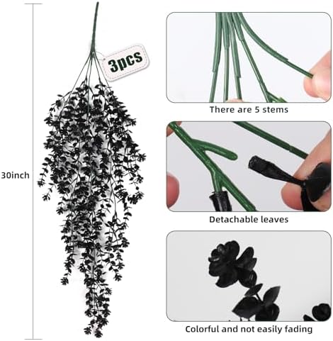 Black Hanging Flowers Faux Hanging Plants Black Artificial Plants, alternate view 3