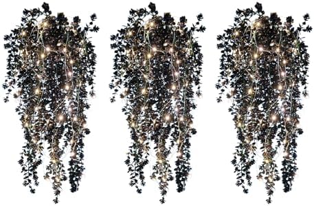 Black Hanging Flowers with Light Faux Hanging Plants Black Greenery