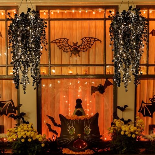 Black Hanging Flowers with Light Faux Hanging Plants Black Greenery, alternate view 6