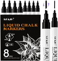 Black Liquid Chalk Markers 8 Pack, 2mm/6mm Reversible & 0.7mm Fine Tip in 8 Black
