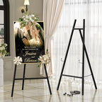 Black Metal Easel Stand for Sign, Heavy Duty Art Easel with Adjustable Chain, Tripod Structure,4-Level Height