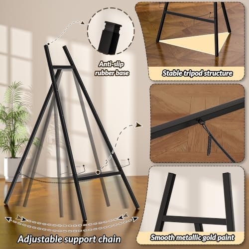 Black Metal Easel Stand for Sign, Heavy Duty Art Easel with Adjustable Chain, Tripod Structure,4-Level Height, alternate view