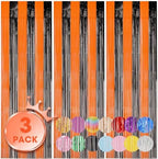 Black Orange Foil Fringe Backdrop Curtains,3.3x8.2ft, 3 Pack in 39.6" × 98.4" in 37 Black and Orange