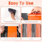 Black Orange Foil Fringe Backdrop Curtains,3.3x8.2ft, 3 Pack in 39.6" × 98.4" in 37 Black and Orange, alternate view 4