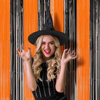 Black Orange Foil Fringe Backdrop Curtains,3.3x8.2ft, 3 Pack in 39.6" × 98.4" in 37 Black and Orange, alternate view 6