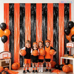 Black Orange Streamers Party Backdrop - Tinsel Fringe Curtain for Halloween Decorations/Pumpkin/Birthdays Party, alternate