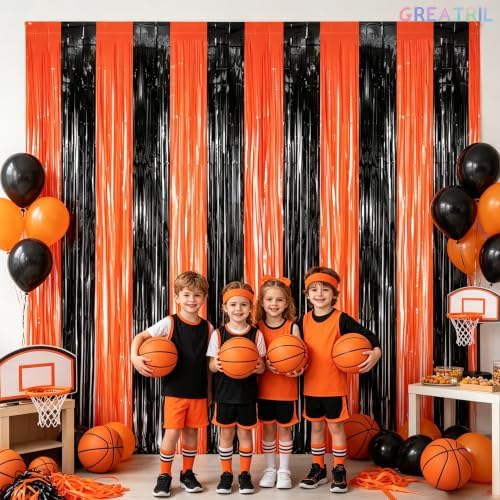 Black Orange Streamers Party Backdrop - Tinsel Fringe Curtain for Halloween Decorations/Pumpkin/Birthdays Party, alternate