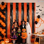Black Orange Streamers Party Backdrop - Tinsel Fringe Curtain for Halloween Decorations/Pumpkin/Birthdays Party, alternate