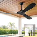 Black Outdoor Ceiling Fan, 52 in Ceiling Fans No Light with Remote Control, 3 Blades, 6 Speed Reversible DC