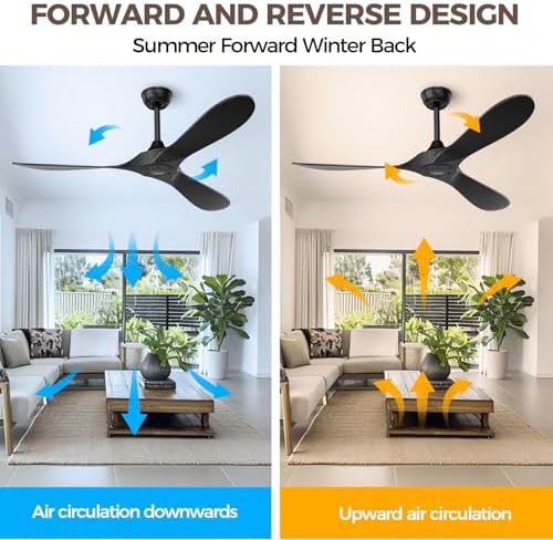Black Outdoor Ceiling Fan, 52 in Ceiling Fans No Light with Remote Control, 3 Blades, 6 Speed Reversible DC, alternate view 4