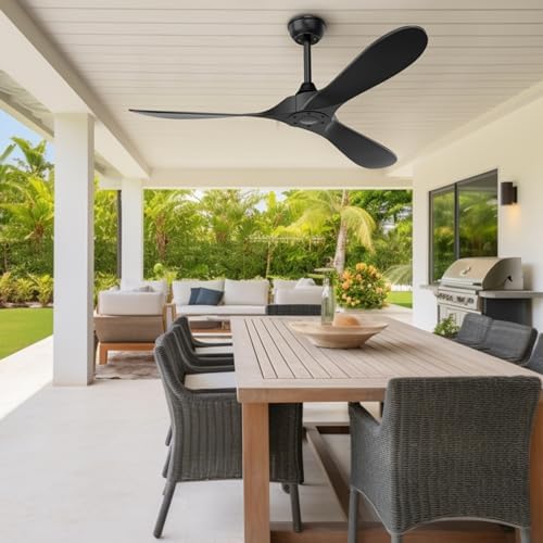 Black Outdoor Ceiling Fan, 52 in Ceiling Fans No Light with Remote Control, 3 Blades, 6 Speed Reversible DC, alternate view 6