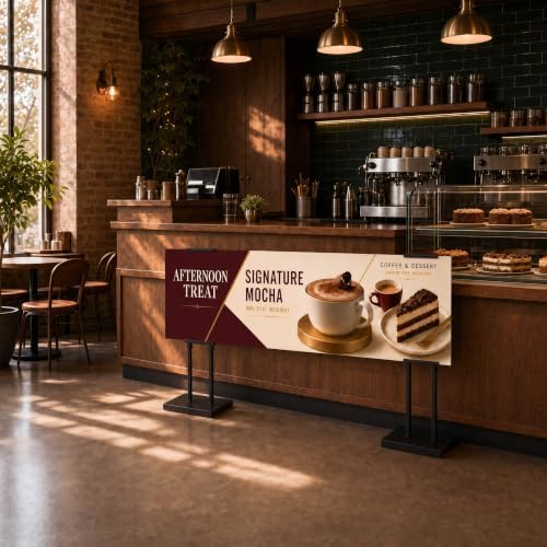 Black Pedestal Poster Sign Stand for Display, Adjustable Height Up to 80 Inchs, Heavy Duty Banner Double Sided, alternate