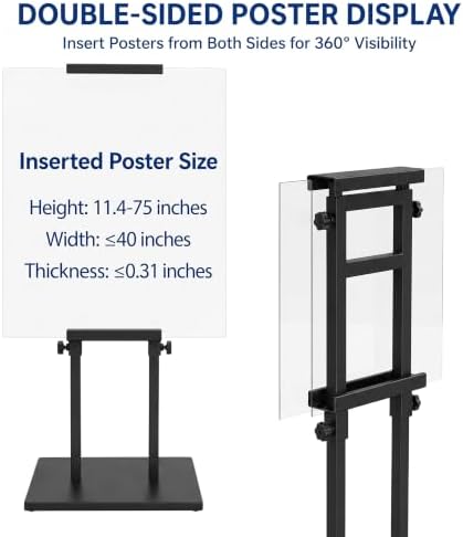 Black Pedestal Poster Sign Stand for Display, Adjustable Height Up to 80 Inchs, Heavy Duty Banner Double Sided, alternate