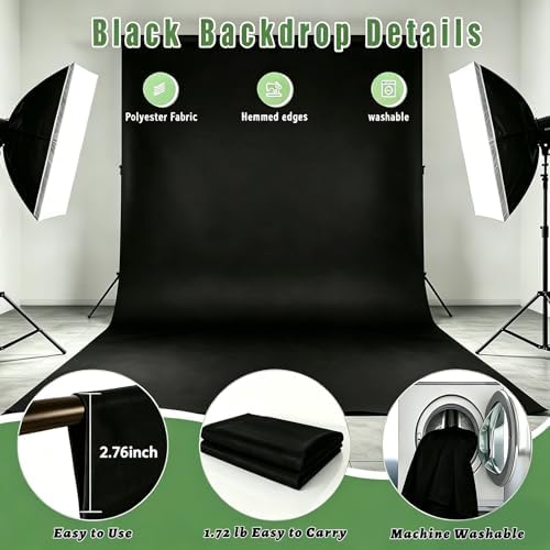 Black Photo Backdrop for Photoshoot, Fabric 8x10ft in 8x10ft, alternate view 5