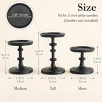 Black Pillar Candle Holders Set of 3, Cast Iron Candle Stands in Black, alternate view 2