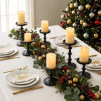Black Pillar Candle Holders Set of 3, Cast Iron Candle Stands in Black, alternate view 3