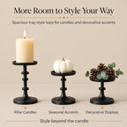 Black Pillar Candle Holders Set of 3, Cast Iron Candle Stands in Black, alternate view 5