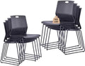 Black Plastic Stackable Chairs Set of 8 for Waiting Room Conference Church in Black