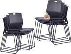 Black Plastic Stackable Chairs Set of 8 for Waiting Room Conference Church in Black