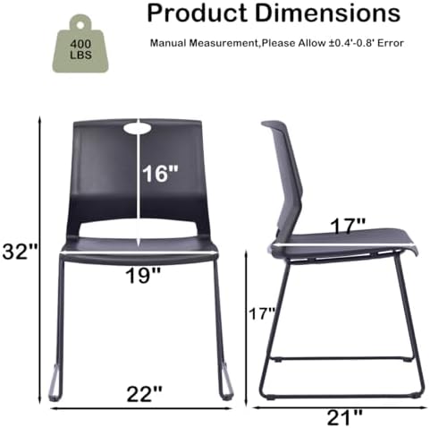 Black Plastic Stackable Chairs Set of 8 for Waiting Room Conference Church in Black, alternate view 3