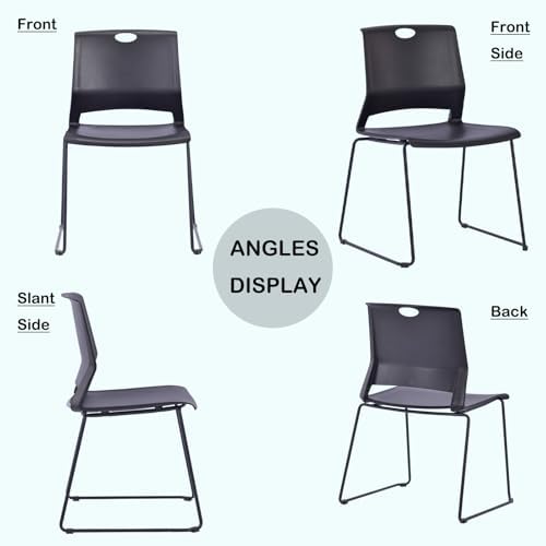 Black Plastic Stackable Chairs Set of 8 for Waiting Room Conference Church in Black, alternate view 6