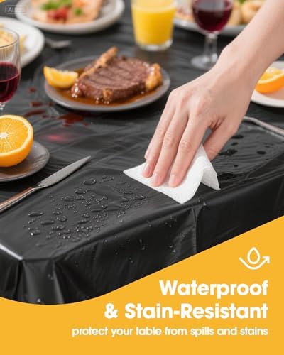 Black Plastic Table Cloth Disposable, 4 Pack, 54 x 108 in, alternate view 3