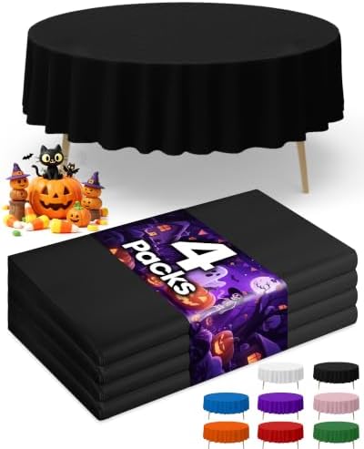 Black Plastic Table Cloth Disposable, 4 Pack, 84 in