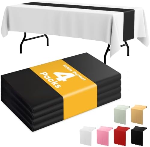 Black Plastic Table Runner Party Decorations, Disposable, 4 Pack
