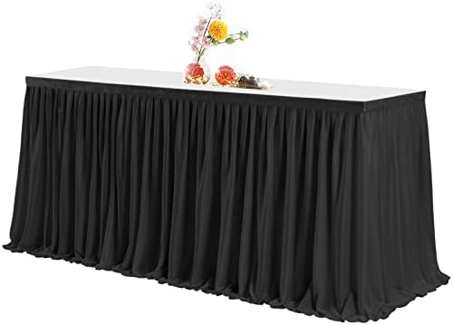 Black Polyester Table Skirt for Rectangle Tables 12ft, Wrinkle Resistant Pleated Ruffle Tablecloth for Banquet, alternate
