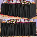 Black Polyester Table Skirt for Rectangle Tables 12ft, Wrinkle Resistant Pleated Ruffle Tablecloth for Banquet, alternate