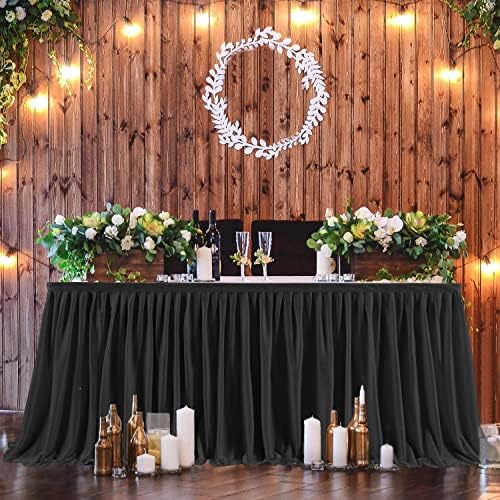 Black Polyester Table Skirt for Rectangle Tables 12ft, Wrinkle Resistant Pleated Ruffle Tablecloth for Banquet, alternate