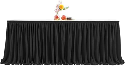 Black Polyester Table Skirt for Rectangle Tables 12ft, Wrinkle Resistant Pleated Ruffle Tablecloth for Banquet, alternate