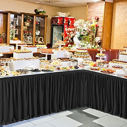 Black Polyester Table Skirt for Rectangle Tables 12ft, Wrinkle Resistant Pleated Ruffle Tablecloth for Banquet, alternate